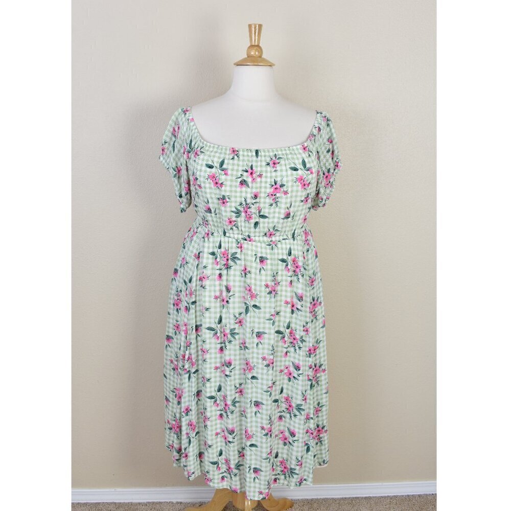 Floral Mint Green Square-Neck Dress